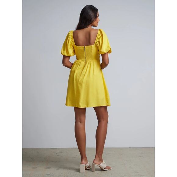 New York & Company Canary Yellow Linen Blend Mini Dress Women's Size XL - Picture 9 of 9